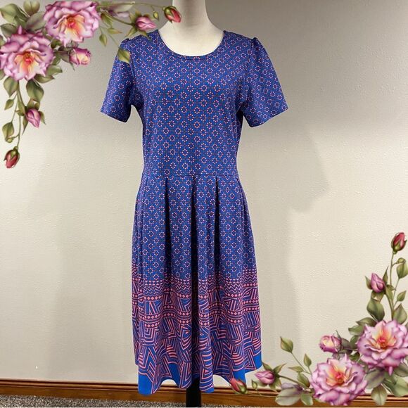 LuLaRoe Amelia geometric print short sleeve scoop neck casual plus size dress XL - Picture 1 of 14